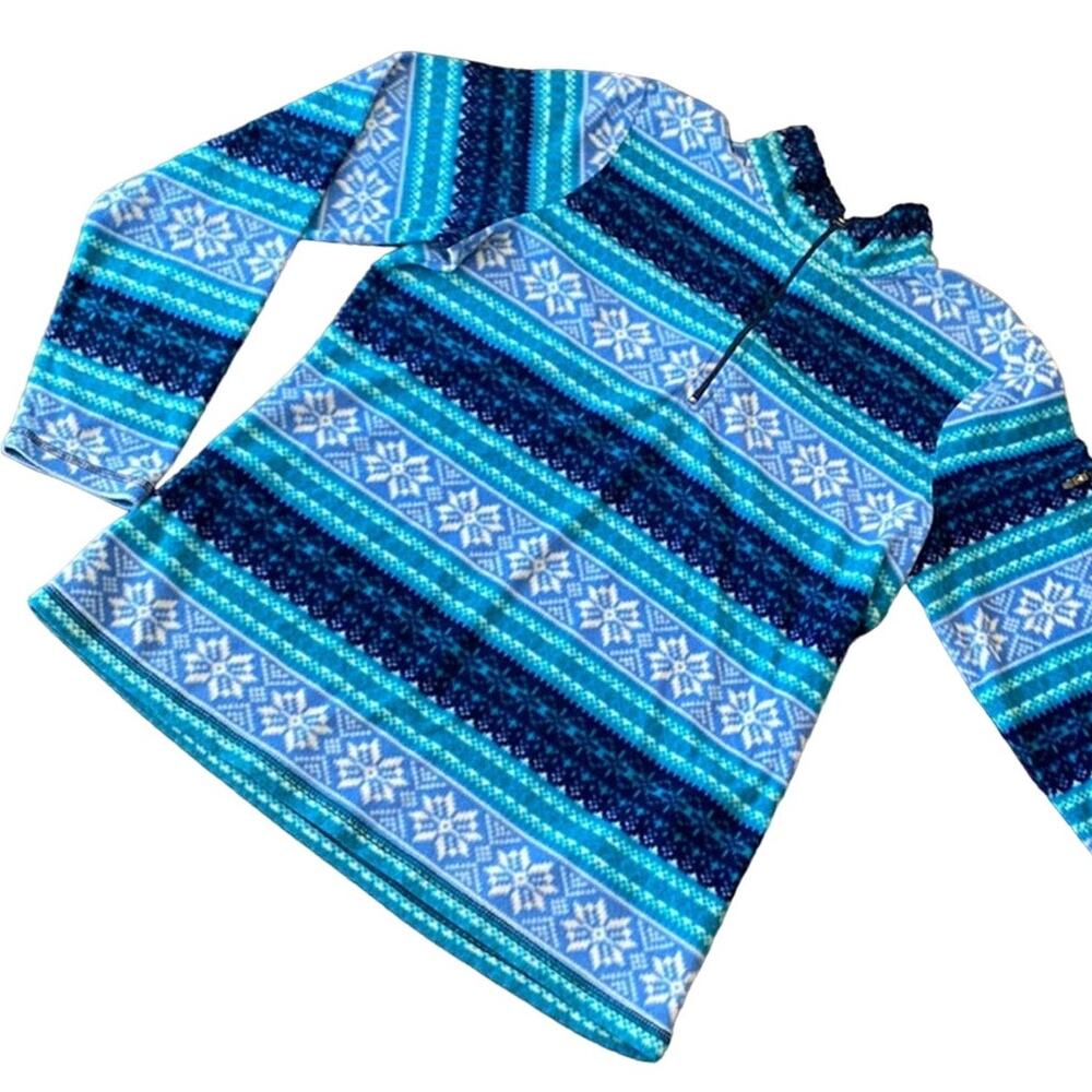L.L. Bean Pullover 1/2 Zip Blue Fleece Snowflake Print  M